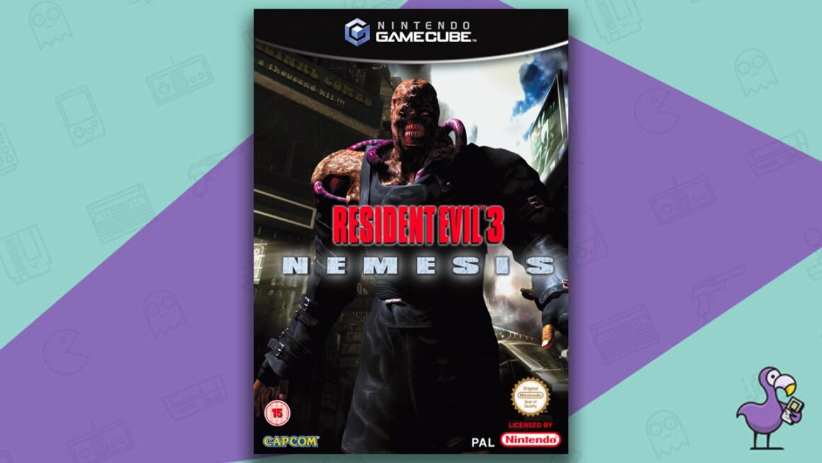 Los mejores juegos de terror de GameCube - Resident Evil 3: Arte de portada de la caja del juego Nemesis