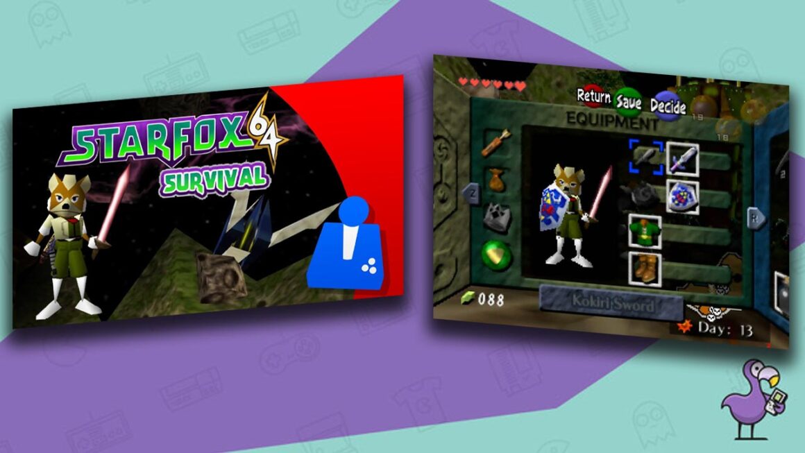 Los mejores N64 Rom Hacks: Star Fox Survival Mod Case y Star Fox en la pantalla de selección de equipo de Ocarina
