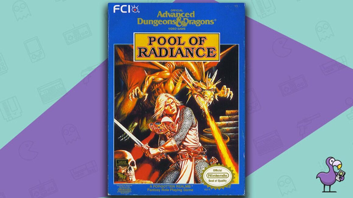 Los mejores juegos de rol de NES: estuche de juego Pool of radiance sobre arte