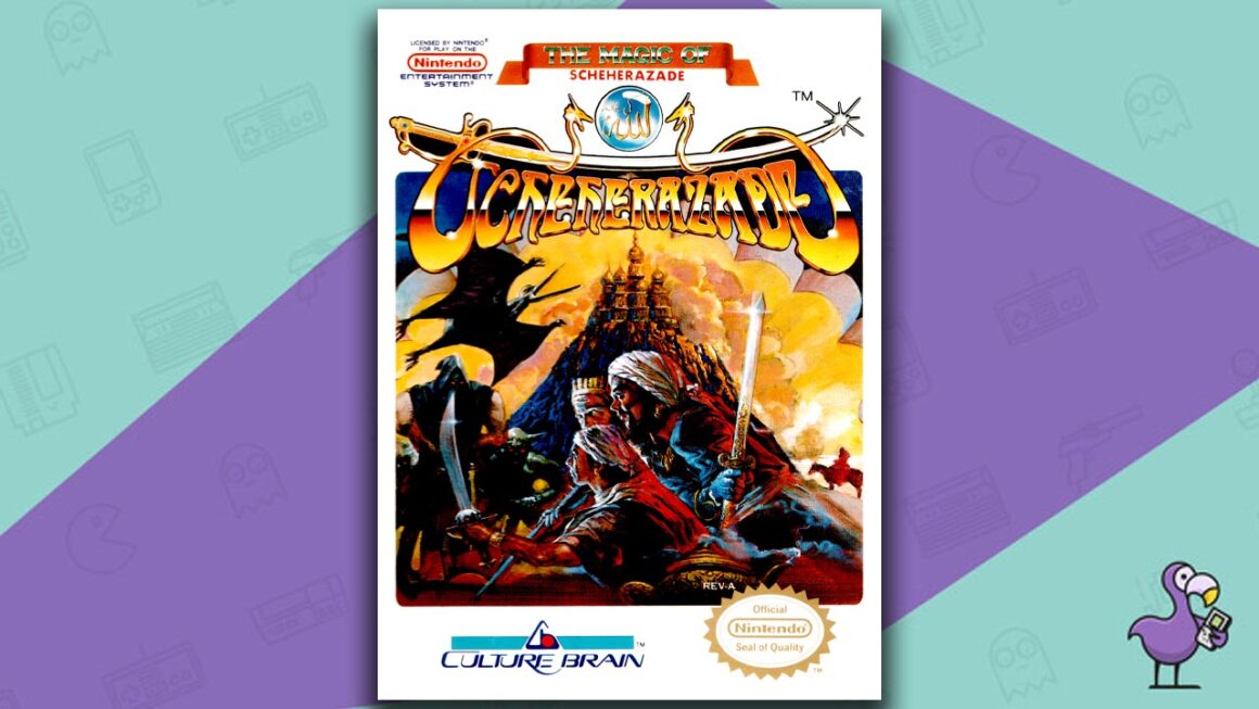 Los mejores juegos de rol de NES: la portada de la caja del juego The Magic of Scheherazade