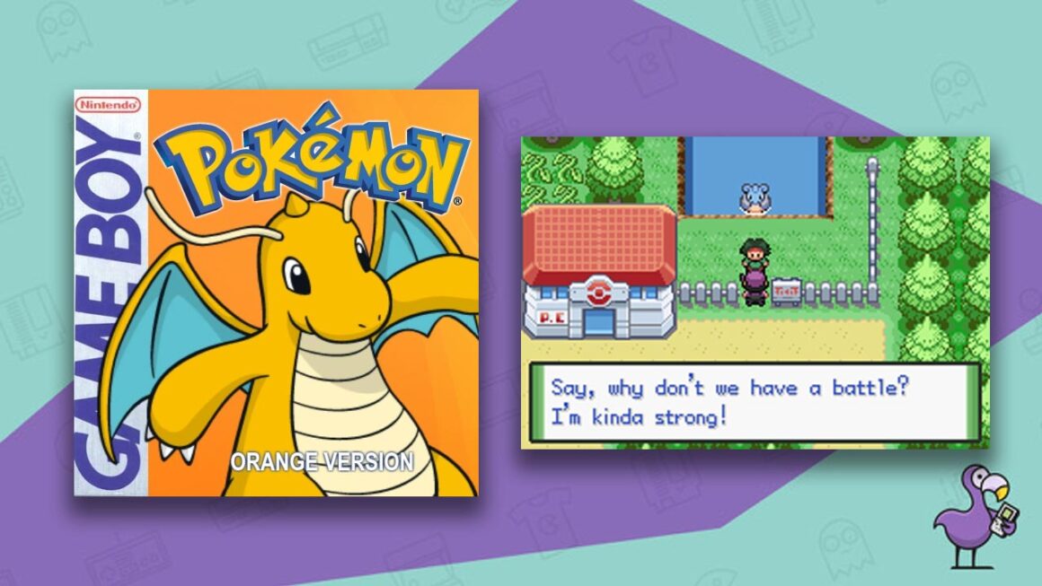 Los mejores trucos de ROM de Pokémon: portada de Pokémon Naranja que muestra a Dragonite junto con el juego de una batalla inminente