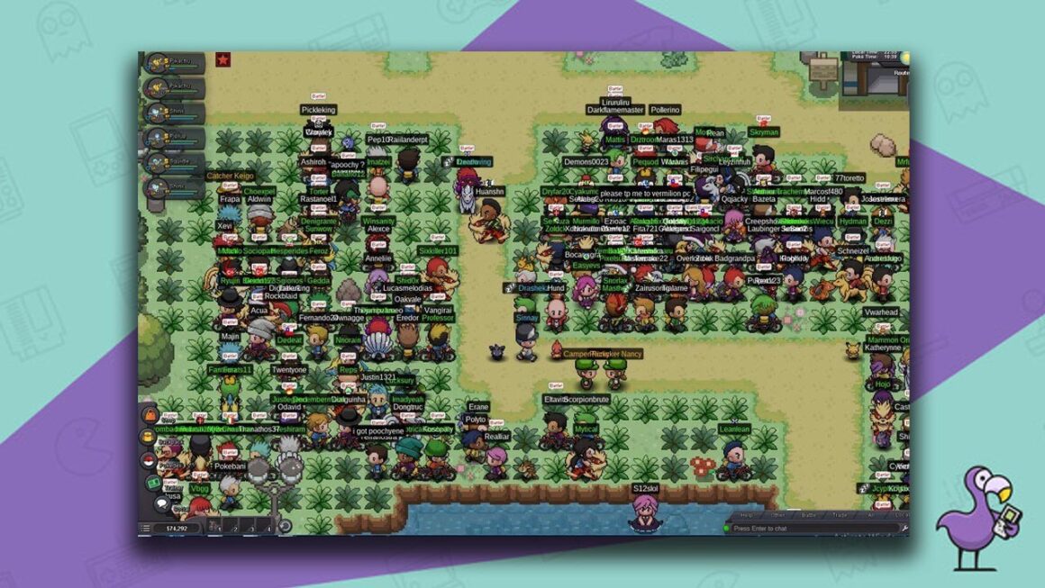 Los mejores hacks de ROM de Pokémon: el juego MMO de Pokémon Revolution muestra a muchos usuarios moviéndose por un área de ruta típica de Pokémon