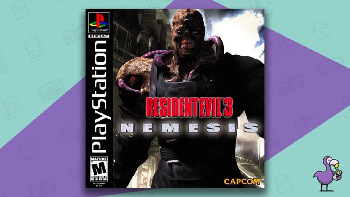 Los mejores juegos de terror de PS1 de todos los tiempos - Resident Evil 3: arte de portada de la caja del juego Nemesis