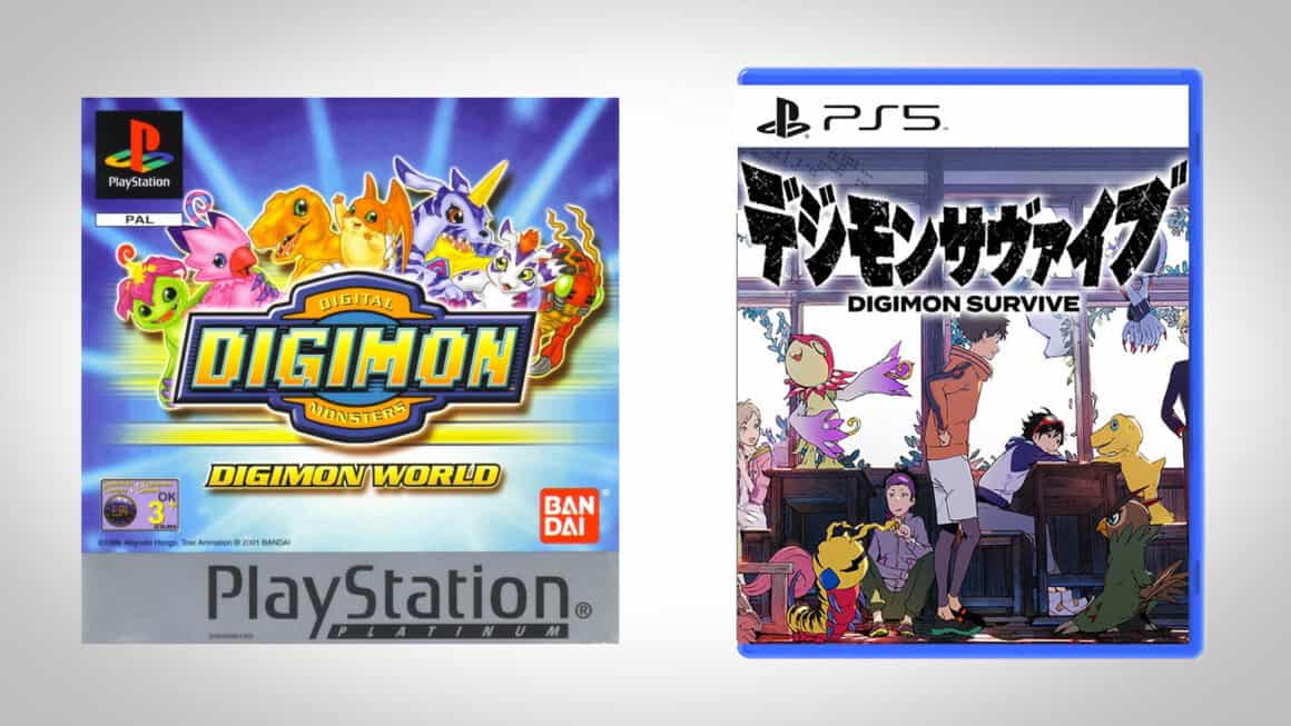 Los primeros y más nuevos juegos de Digimon uno al lado del otro