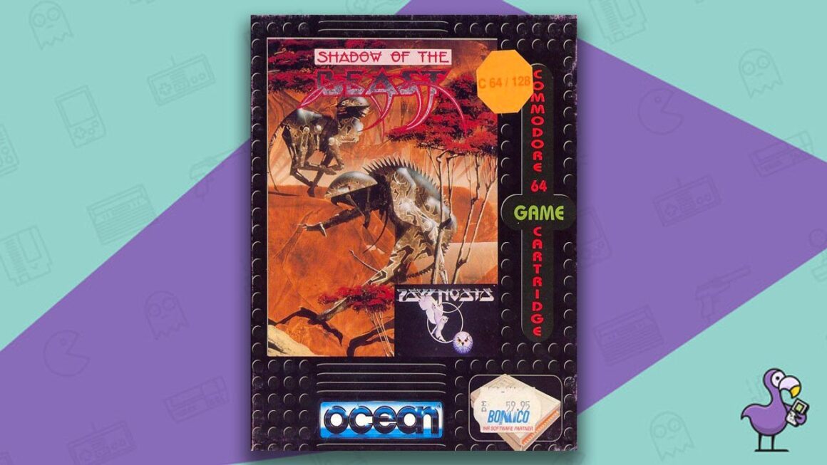 Los mejores juegos de Commodore 64: portada de la caja del juego Shadow of the Beast