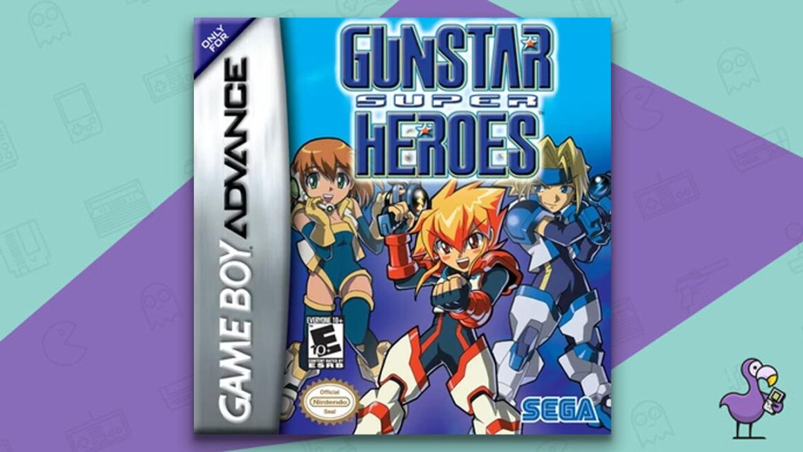 los mejores juegos de gameboy advance: arte de portada de la caja del juego gunstar super heroes