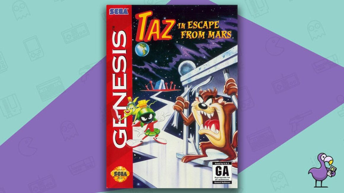 Los mejores juegos de Sega Genesis - Taz en la portada de la caja del juego Escape from Mars