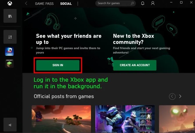 Inicie sesión en la aplicación Xbox